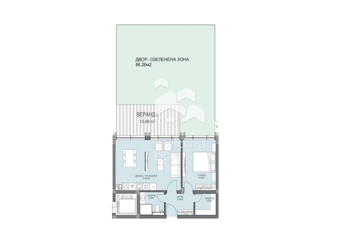 С АКТ 16! Двустаен апартамент с двор - кв. Христо Смирненски - 0