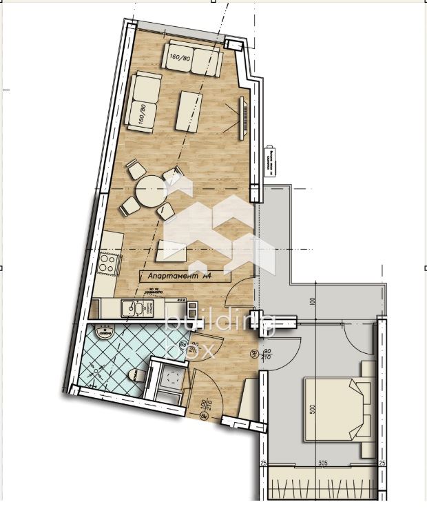 Билдинг Бокс предлага за продажба двустаен апартамент находящ се на 4-ти надпартерен етаж от общо 8 етажа в квартал Стрелбищ - 0