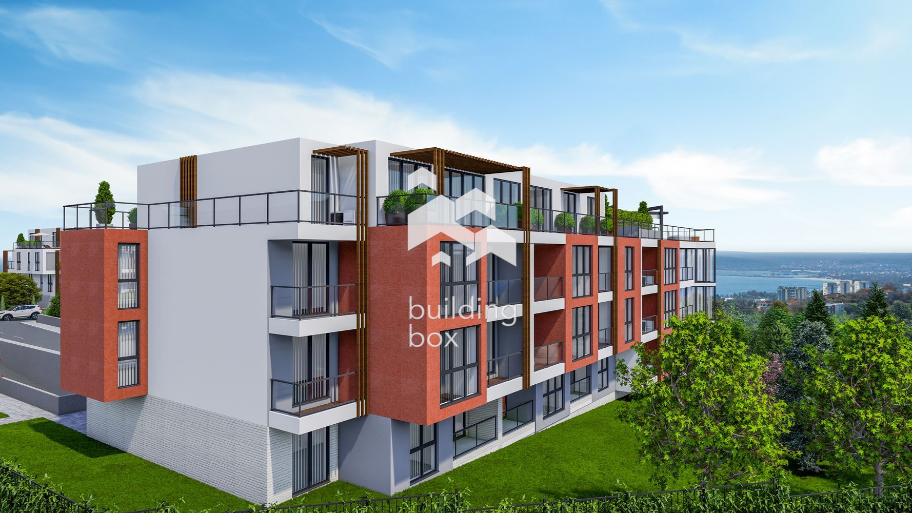 Тристаен апартамент с двор в затворен комплекс в парк с морска панорама - 0