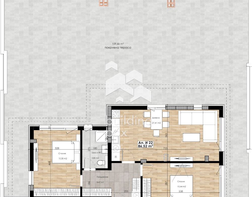 Апартамент с две спални с изглед към тепета (с АКТ 16) - 0