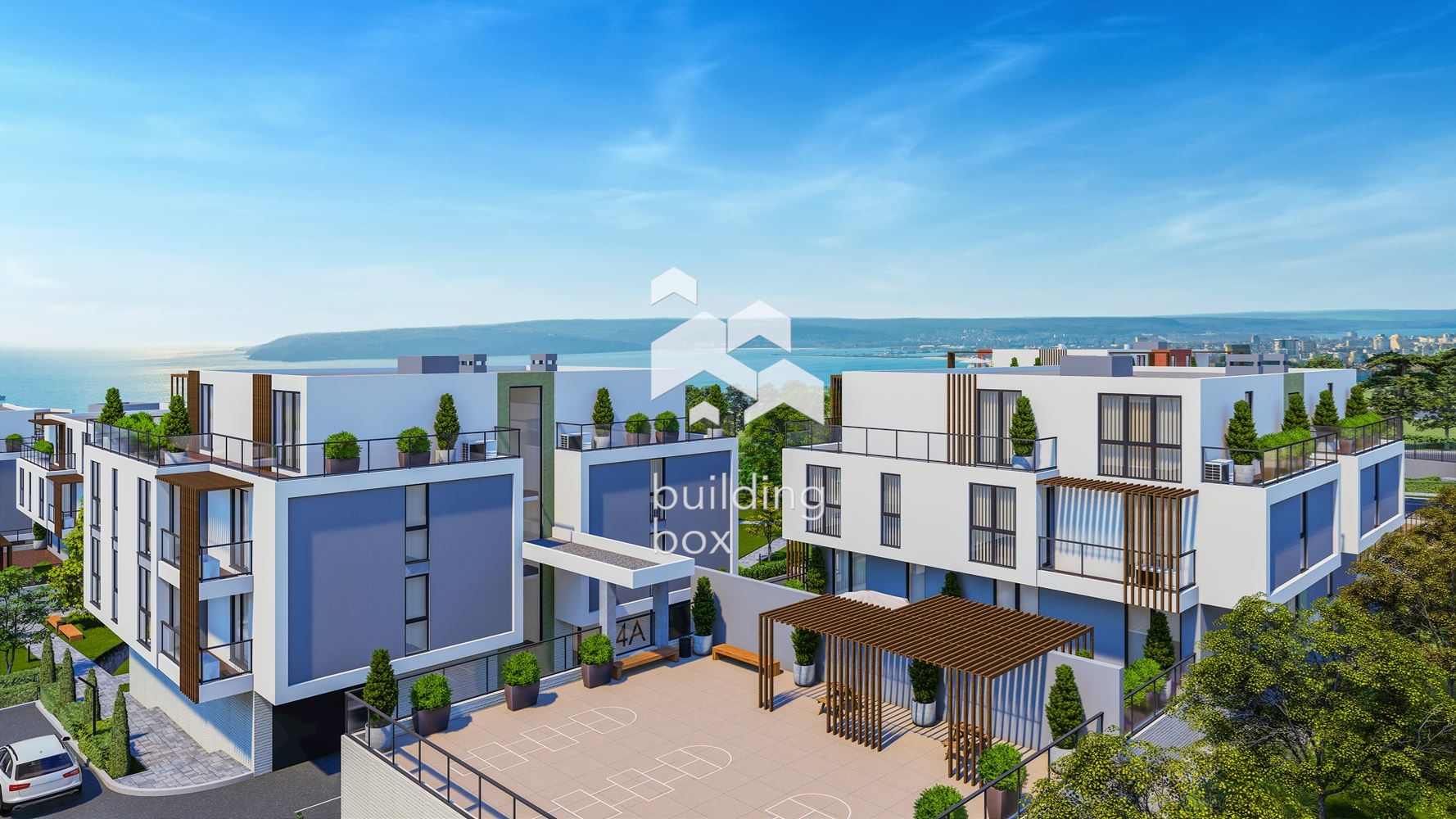 Двустаен апартамент с лаундж тераса в затворен комплекс в парк с морска панорама - 0