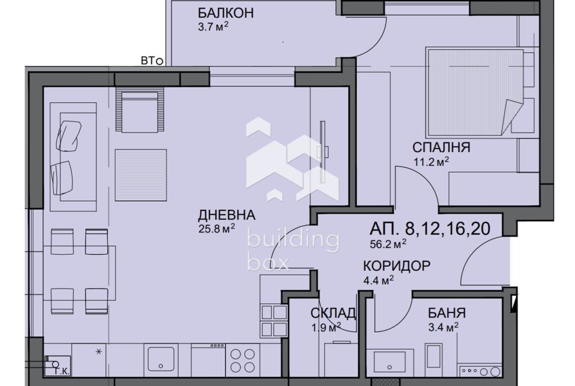 Двустаен в кв.Малинова долина с Акт14, до НСА - 0