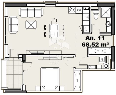 Двустаен апартамент в ж.к. Гърдова Глава - 0