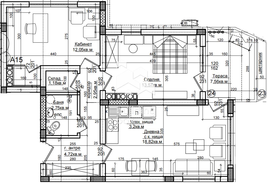 Тристаен апартамент в Бутикова сграда. - 0
