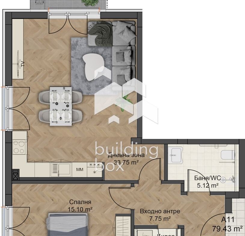 Двустаен апартамент с АКТ 14 - 0