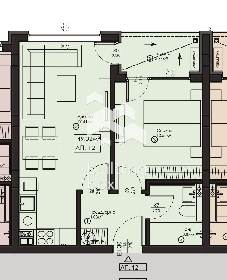 АПАРТАМЕНТ №12 – Двустаен с тераса, кв. Малинова долина