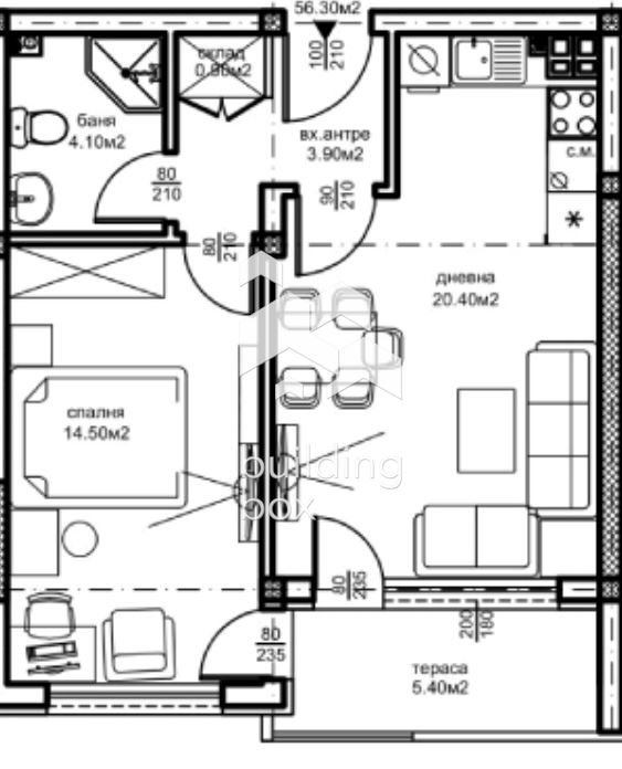 Двустаен апартамент кв. Южен