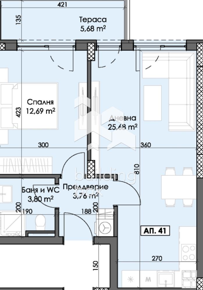 Двустаен апартамент до МОЛ Плаза в новострояща се сграда