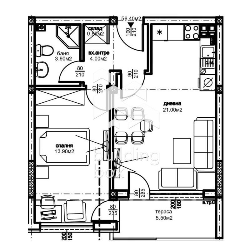 Двустаен апартамент в кв. Южен - 0