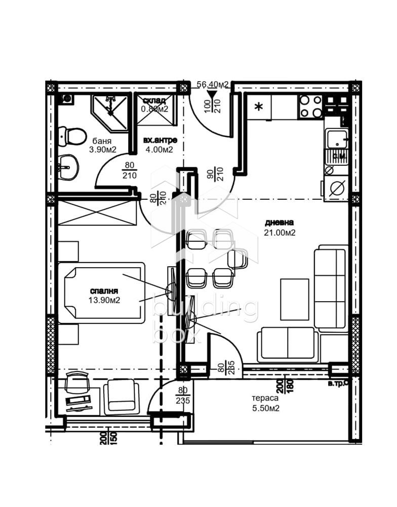 Двустаен апартамент в кв. Южен - 0