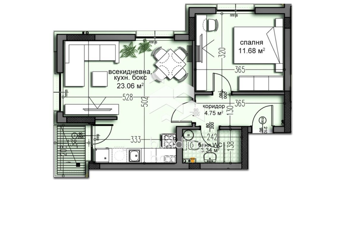 Двустаен апартамент в новострояща се жилищна сграда с Акт 14 - 0
