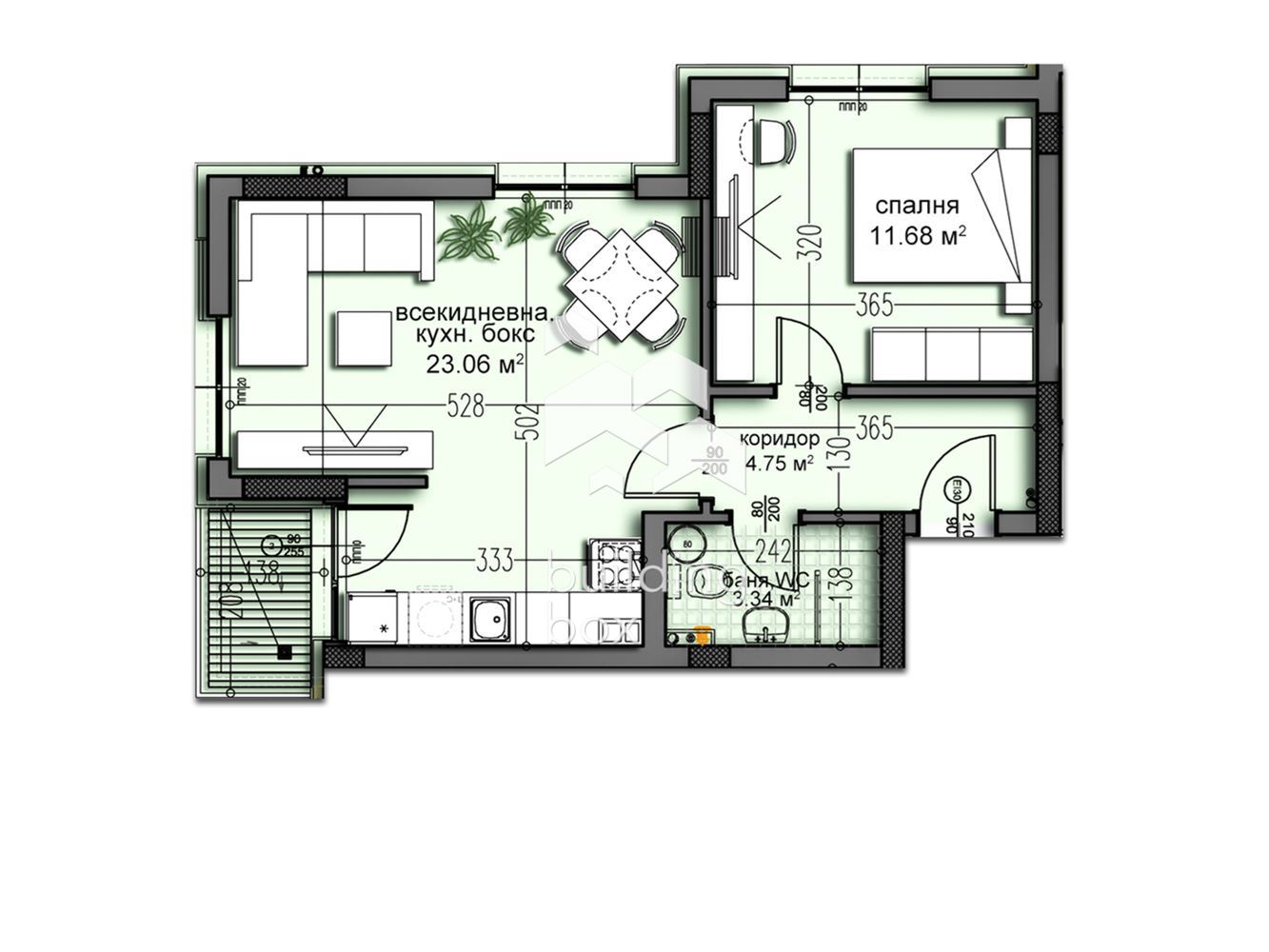 Двустаен апартамент в новострояща се жилищна сграда с Акт 14 - 0
