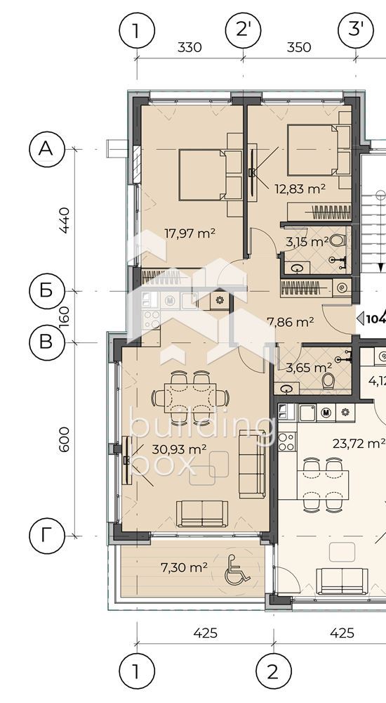 Просторен 3-стаен апартамент в сграда 4, с.Бистрица със светла височина над 3.5 м - 0